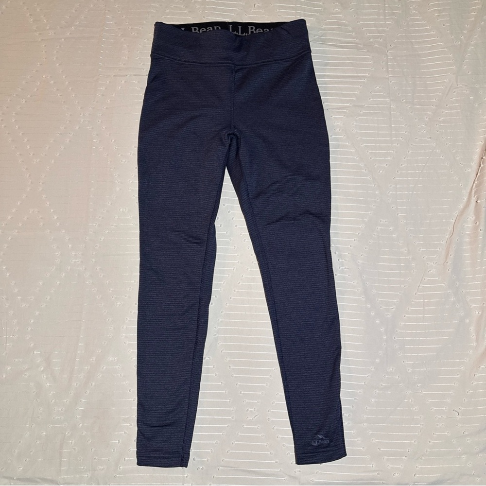 LL Bean Womens Small Navy Blue Athletic Leggings Base Layer Stretch Hiking Pants